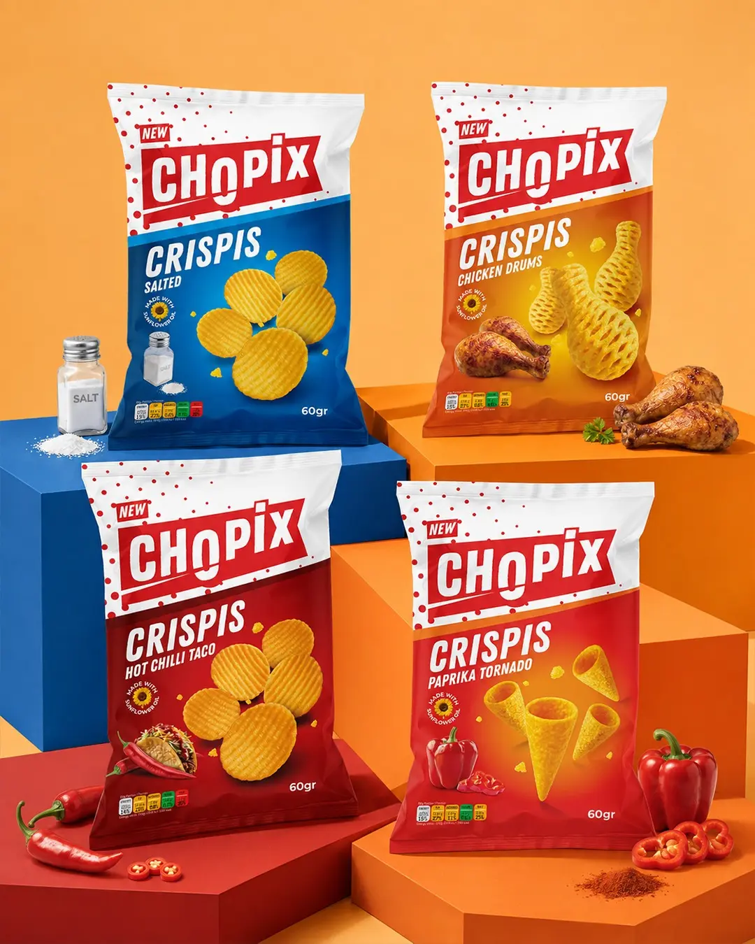 Chopix Crispis multi-variant packaging range