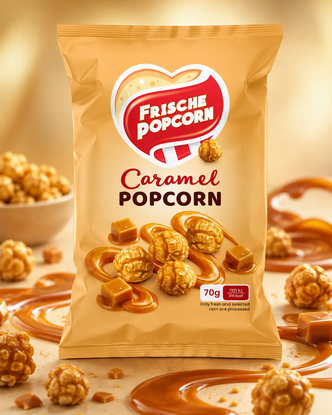 Frische Caramel Popcorn packaging