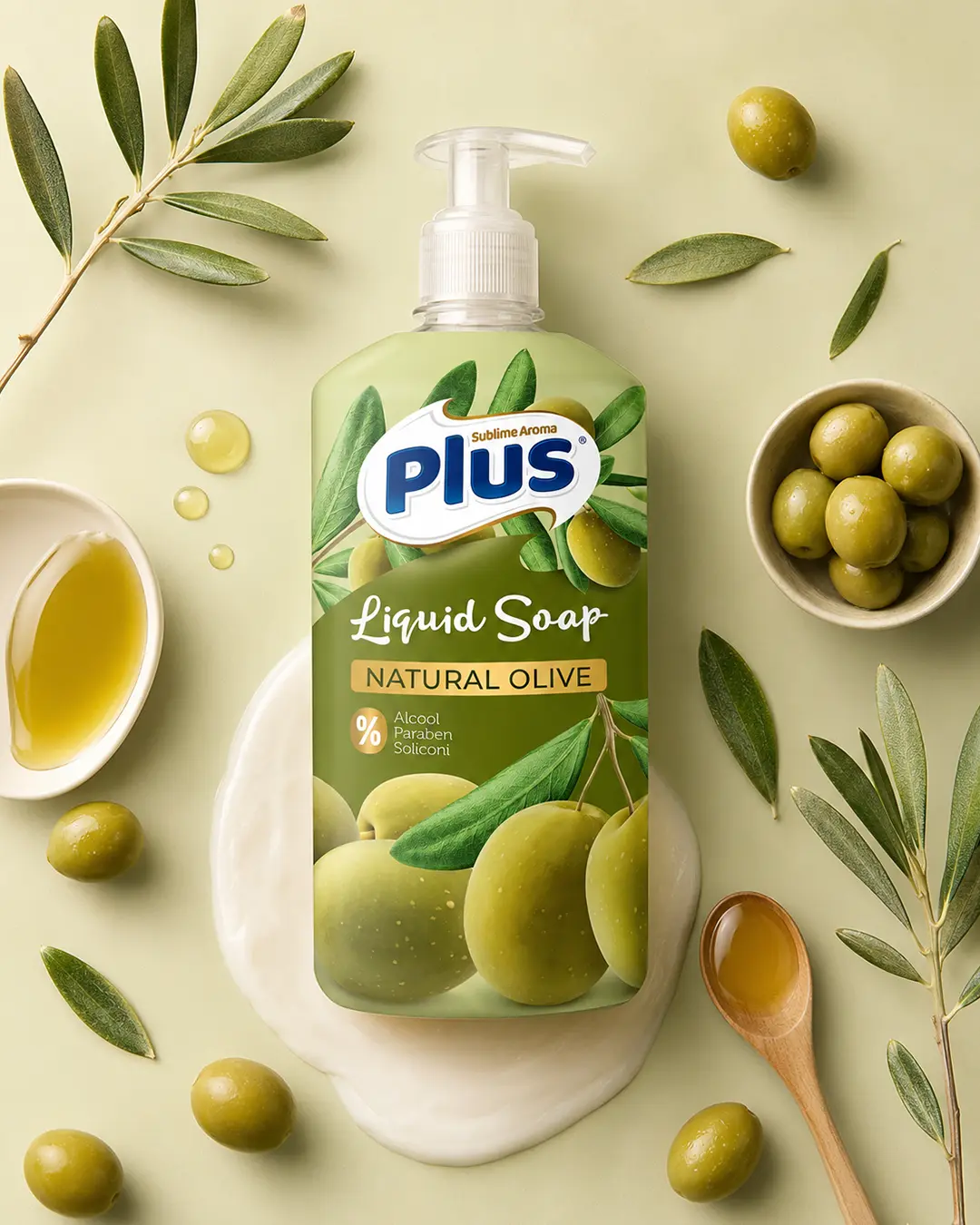Plus Natural Olive liquid soap packaging presentation