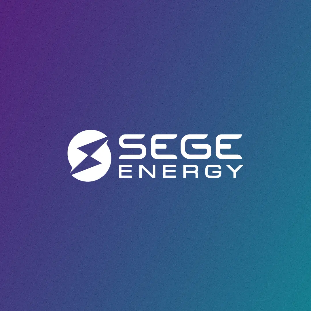 SEGE Energy logo on a purple and teal background