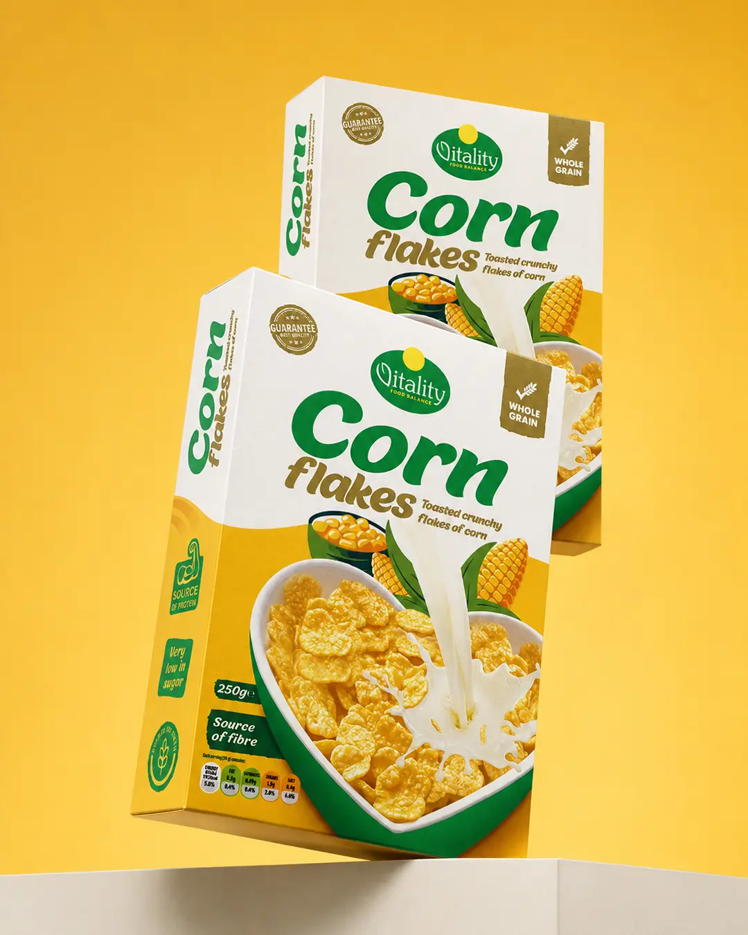 Vitality Corn Flakes packaging pair