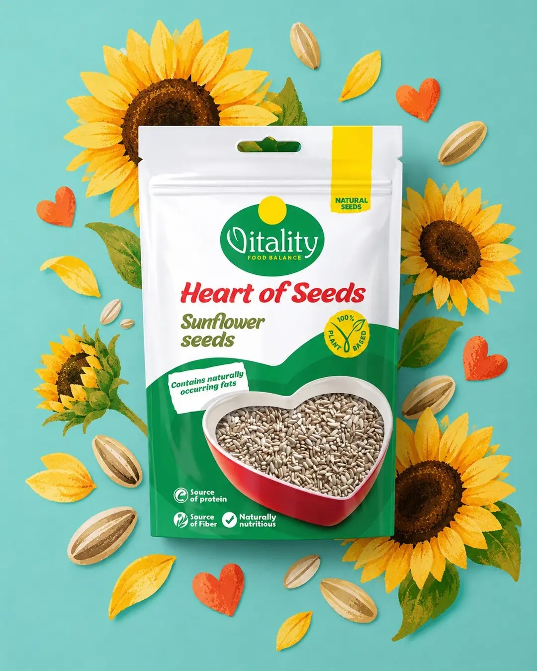 Vitality Heart of Seeds sunflower packaging presentation